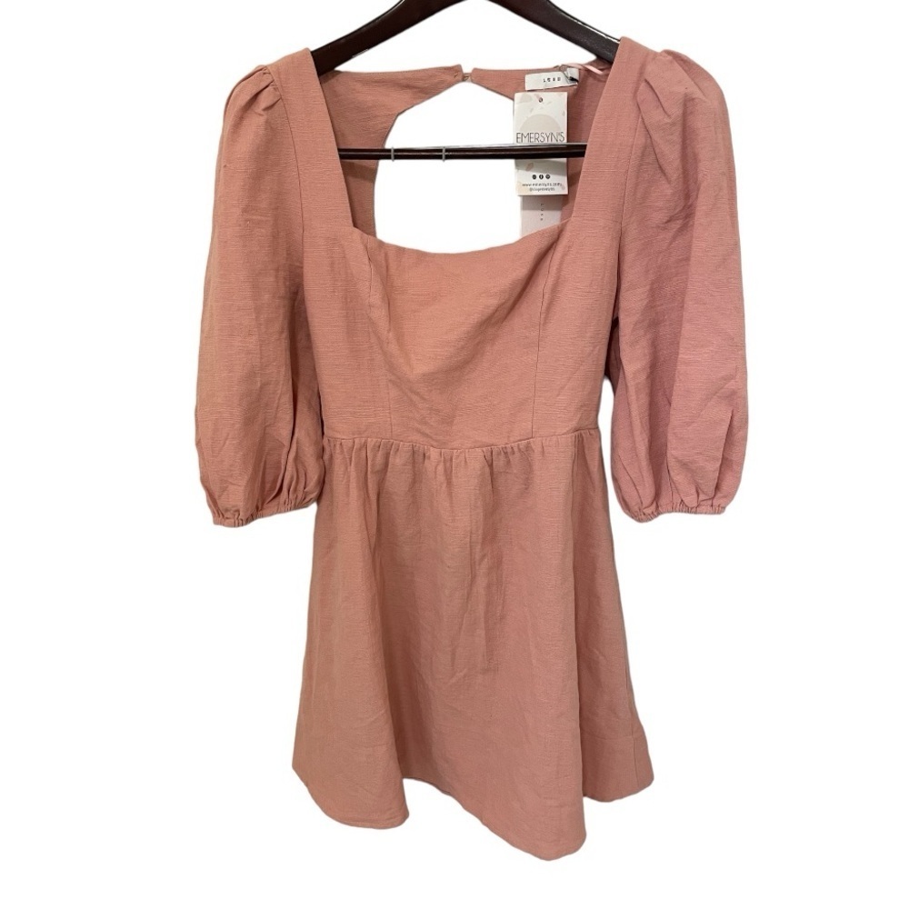 LUSH Mauve Pink Babydoll Dress Puffed Sleeve size Medium Cotton Concertā Party - Picture 4 of 9
